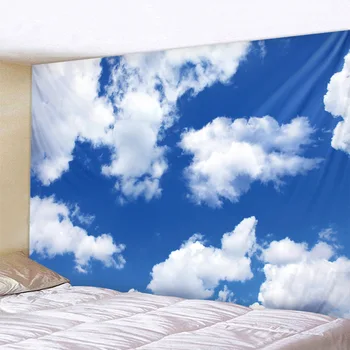 Голубое небо и белые облака пейзаж гобелен с набивным рисунком, висящий на стене фоновая ткань для комнаты, гобелен для украшения дома