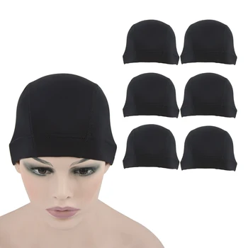 6 шт. Черная шапочка-купол, плетеная растягивающаяся шапочка, сетка для волос, эластичная нейлоновая шапочка-купол для изготовления париков