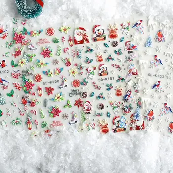 Стойкая наклейка для ногтей в различных стилях, 5D Рождественский красный слайдер для маникюра в виде снежинок Санта-Клауса, фольга для ногтей для маникюрного салона