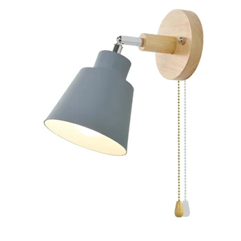 Скандинавские настенные светильники с выключателем, прикроватный настенный светильник, Современный деревянный кронштейн для спальни, рулевая головка, настенное бра E27 Для домашнего освещения