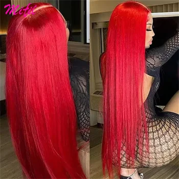 Горячий рыжий оранжевый бордовый цветные человеческие волосы парики 13x4 высокой четкости прямые кружева перед парик прозрачного кружева фронтальные человеческие волосы парики