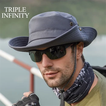 Летняя мужская дышащая солнцезащитная шляпа для путешествий, рыбалки, пеших прогулок, солнцезащитный крем, однотонная мужская кепка рыбака с широкими полями