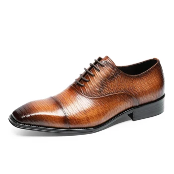 Phenkang/ Мужские свадебные деловые туфли на плоской подошве из натуральной кожи, роскошные брендовые мужские туфли-оксфорды, элегантная официальная обувь