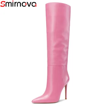 Smirnova, размер 34-43, модные сапоги из лакированной кожи, женские сапоги до колена на тонком высоком каблуке, женские весенне-осенние модельные туфли