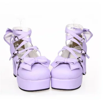 Японская обувь для девочек в стиле Харадзюку, милая Лолита с круглой головкой, обувь принцессы с бантом, потому что Кавайное чаепитие, из искусственной кожи, прекрасная обувь Loli на платформе