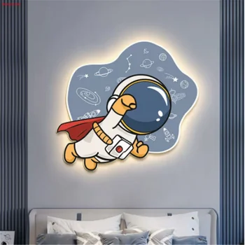 Детская мультяшная фреска Астронавт Без полей Настенный светильник для детской спальни Диван в фойе Детская Прихожая Бра Светодиодные ночники