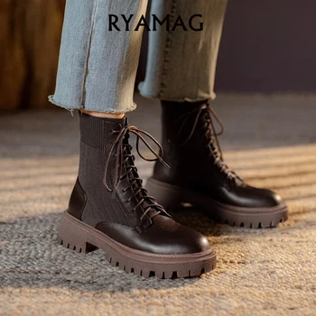 Ботинки RYAMAG, женская обувь из искусственной кожи, зимние ботинки, женские повседневные осенние кожаные ботинки, женские ботильоны