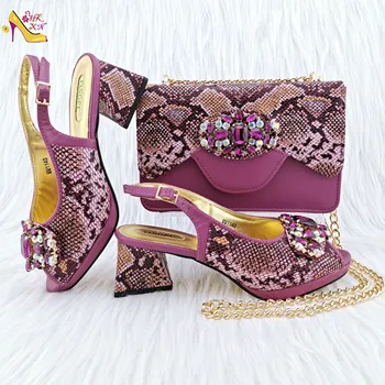 Летом Очень хорошо продавался, итальянский дизайн Для элитных вечеринок и свадеб, специальное хрустальное украшение, пурпурный комплект обуви и сумок