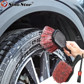 Щетка для колес и шин, щетка для деталей автомобиля с мягкой щетиной, очищает от грязи и дорожной копоти, короткая ручка для легкой очистки.
