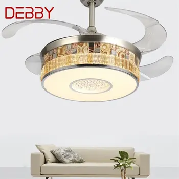 Потолочный вентилятор DEBBY Light Невидимый с дистанционным управлением Современная роскошная светодиодная лампа с золотым рисунком для дома