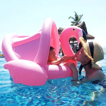 Летнее плавающее сиденье для детского бассейна с навесом от солнца, надувная трубка для плавания с лебедем-фламинго, детские игрушки для летнего бассейна, кольцо для плавания