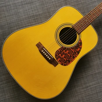 Полностью из массива дерева 41 дюймовая Dобразная форма 6 аккордная поверхность, окрашенная желтой краской для поверхностной акустики акустическая гитара