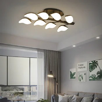Потолочный светильник Creative Leaf Black LED, акриловая современная настольная лампа для гостиной, столовой, спальни Home Deco AC90V - 260V