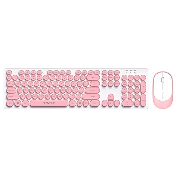 Комбинированная беспроводная клавиатура и мышь T-WOLF TF770 2.4G в стиле ретро-панк, круглая крышка для клавиш, удобный набор текста без звука, Широкая совместимость, Розовый