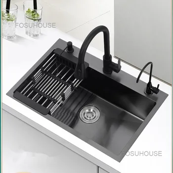 Современные кухонные раковины Nano, черная одинарная раковина из нержавеющей стали 304, бытовая кухонная раковина, Ручная раковина, набор кухонных принадлежностей