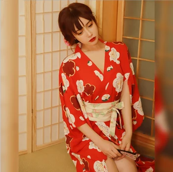 Кимоно в японском стиле, пижамы, Женский Халат для девочек, халат красного цвета, характерная Сексуальная Одежда, Японская Одежда