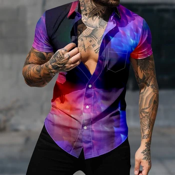 Повседневная гавайская рубашка с 3D-принтом, мужская модная рубашка с принтом в виде галстука-красителя, уютная пляжная уличная одежда с коротким рукавом, одежда в стиле харадзюку