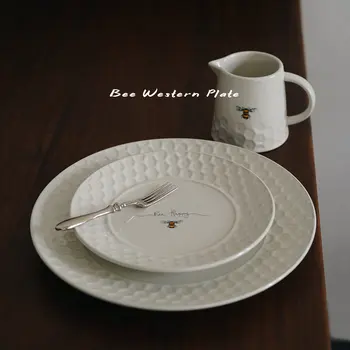 Керамическая тарелка с рельефными сотами, европейский современный декор в виде мультяшной пчелы, Десертные тарелки для торта, чашка для молока, Послеобеденный чай, посуда