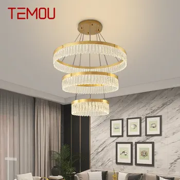 Современный хрустальный подвесной светильник TEMOU, светодиодный Винтажный светильник, Роскошная Кольцевая Люстра для дома, для декора гостиной, столовой, спальни