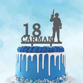 Персонализированный топпер для торта на день рождения солдата Силуэты морских пехотинцев Пользовательское имя Возраст Топпер для украшения торта на военную вечеринку