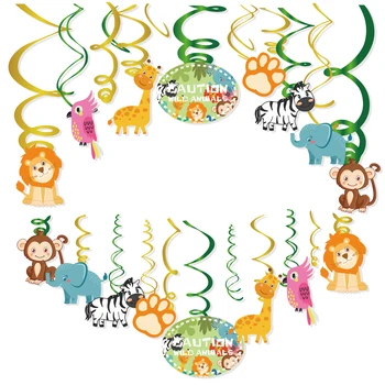 Мультяшные животные в джунглях, тема Дикого сафари, подвесная спиральная подвеска, вечеринка по случаю дня рождения, сделай САМ, Потолочный подвесной вихрь, декор для вечеринки в честь дня рождения ребенка.