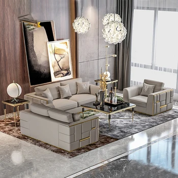 Роскошный кожаный диван в стиле постмодерн в гостиной, роскошная небольшая квартира, итальянский угловой кожаный диван в комбинированном стиле, высококлассный