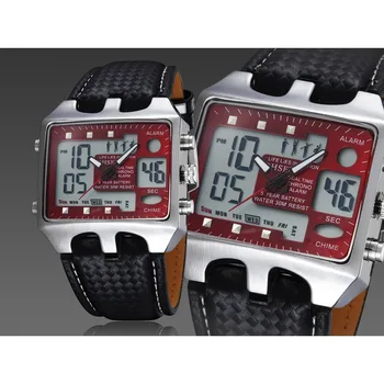 Мужские многофункциональные спортивные часы на открытом воздухе, водонепроницаемые цифровые наручные часы красного военного цвета с кожаным ремешком, Relogio Masculino