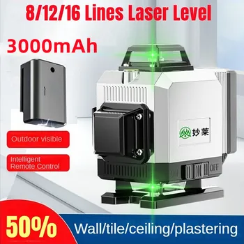 Высококачественный лазерный уровень 4D Green Lines 16/12 линий, самовыравнивающийся по горизонтали и вертикали, мощные инструменты для выравнивания зеленого лазерного луча