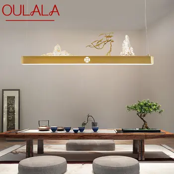 OULALA Современный Домашний светодиодный Подвесной светильник, Китайская Креативная Золотая Прямоугольная Люстра с рисунком Холма для столовой Чайного домика