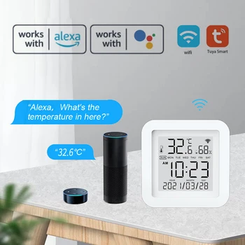 Беспроводной датчик температуры и влажности Tuya, гигрометр для помещений, термометр с ЖК-дисплеем, метеостанция для Alexa Google Home
