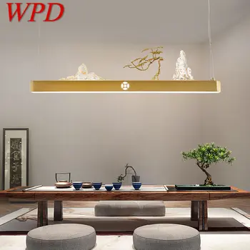 WPD Современный Домашний светодиодный подвесной светильник, китайская креативная Золотая Прямоугольная люстра с рисунком холма для столовой чайного домика