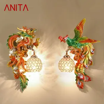 Современный настенный светильник из смолы ANITA LED Creative Devise Декор в виде бра с драконом и Фениксом для дома, гостиной, спальни
