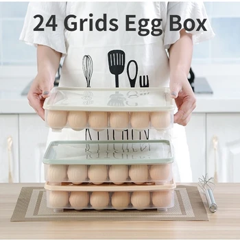 Коробка для хранения яиц в холодильнике на 24 сетки с крышкой, пластиковый держатель для яиц для клецек, органайзер для хранения свежих продуктов в кухонном холодильнике