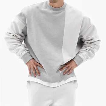 Новый весенне-осенний мужской свитер корейской версии, свободный модный бренд, круглый вырез, однотонная вставка с открытыми плечами, повседневное пальто