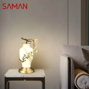 SAMAN Новая настольная лампа в китайском стиле, креативная светодиодная настольная лампа из латуни, Ваза, стеклянный декор для дома, гостиной, прикроватной тумбочки в спальне