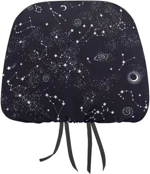 Звезды Луна Планета Космос Галактика Вселенная Узор 2 упаковки Чехол для подголовника автомобиля Защитный чехол для сиденья Универсальный Подходит большинству
