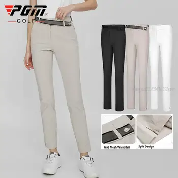Женские брюки для гольфа Pgm, летние весенние брюки для гольфа / тенниса, женские брюки с высокой эластичностью, Тонкие быстросохнущие брюки с сетчатым поясом на талии