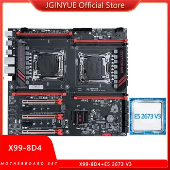 Материнская плата JGINYUE X99 Dual U LGA 2011-3 Set Kit с процессором Intel Xeon E5 2673 V3, оперативной памятью DDR4 ECC, X99-8D4