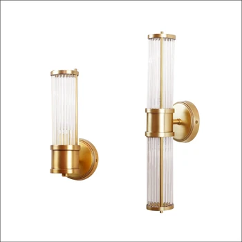 Роскошное медное зеркало в ванной, настенный светильник со стеклянным абажуром, прикроватный светильник для спальни, настенные бра с золотым фитингом 110-240 В