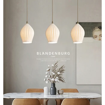 Fumi Современная элегантность, подвесные светильники из ребристой керамики, креативная подвесная лампа в скандинавском стиле, люстры с белым абажуром для
