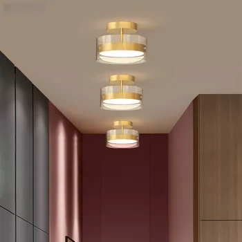 Светодиодный потолочный светильник Простые Золотисто-черные лампы для прихожей, балкона, коридора, прохода, Круглые Стеклянные светильники в виде ракушек