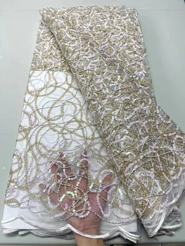 Распродажа Африканской кружевной ткани Для вечернего платья С белыми блестками 3 мм, новейшие Нигерийские кружева 2022, Высококачественная вышивка из тюля