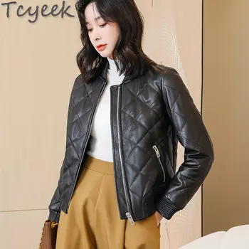 Tcyeek 2023, женская куртка из натуральной кожи, пальто из натуральной овчины, Модная Новая бейсбольная ткань, Черные Кожаные куртки, женская одежда