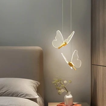 Прикроватная люстра с подсветкой в виде бабочки, современная креативная фоновая стена для гостиной, скандинавская сетка, красная длинная линия для спальни, маленькая люстра