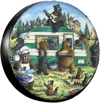 Чехол для запасного колеса Happy Camper Bear, защитные чехлы для колес, Универсальные аксессуары для трейлера Rv, внедорожника, грузовика, кемпера, аксессуары для путешествий