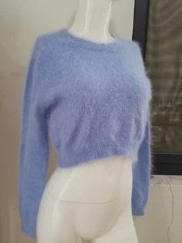 Пушистый норковый кашемировый свитер с круглым вырезом, мягкий теплый пуловер