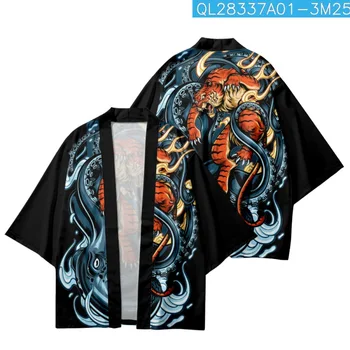 Традиционное кимоно с принтом тигра из японского мультфильма, пляжные шорты, летняя пара, женщины, мужчины, уличная одежда, кардиган, Юката