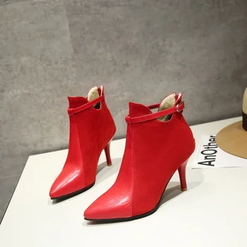 Женская обувь Осенне-зимняя мода Новый стиль Сексуальные женские ботинки из флока с острым носком на тонком каблуке высотой 8,5 см плюс размер 32-46