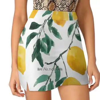 Желто-лимонная акварельная юбка для тенниса и гольфа, сексуальные шорты Harajuku трапециевидной формы, юбка с карманами для телефонов, юбка с желто-лимонной росписью