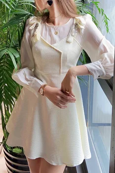 Dabuwawa/ весенне-летнее женское приталенное платье трапециевидной формы с длинными рукавами и винтажными заклепками с высокой талией 2023 DO1CDR041